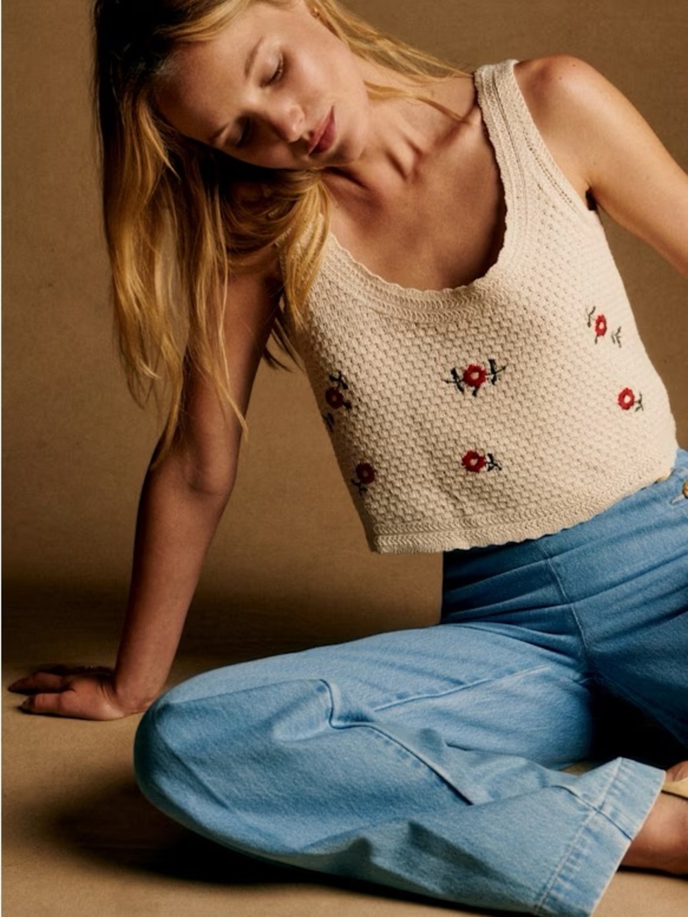 Crochet Floral Tank Top - Cream
